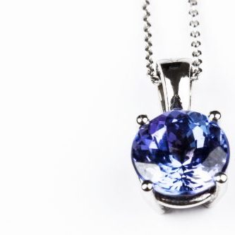 Tanzanite necklace on white backgound.
